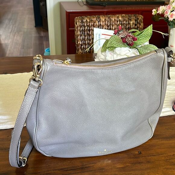 Kate spade crossbody or hand bag gray leather EUC - Picture 1 of 16